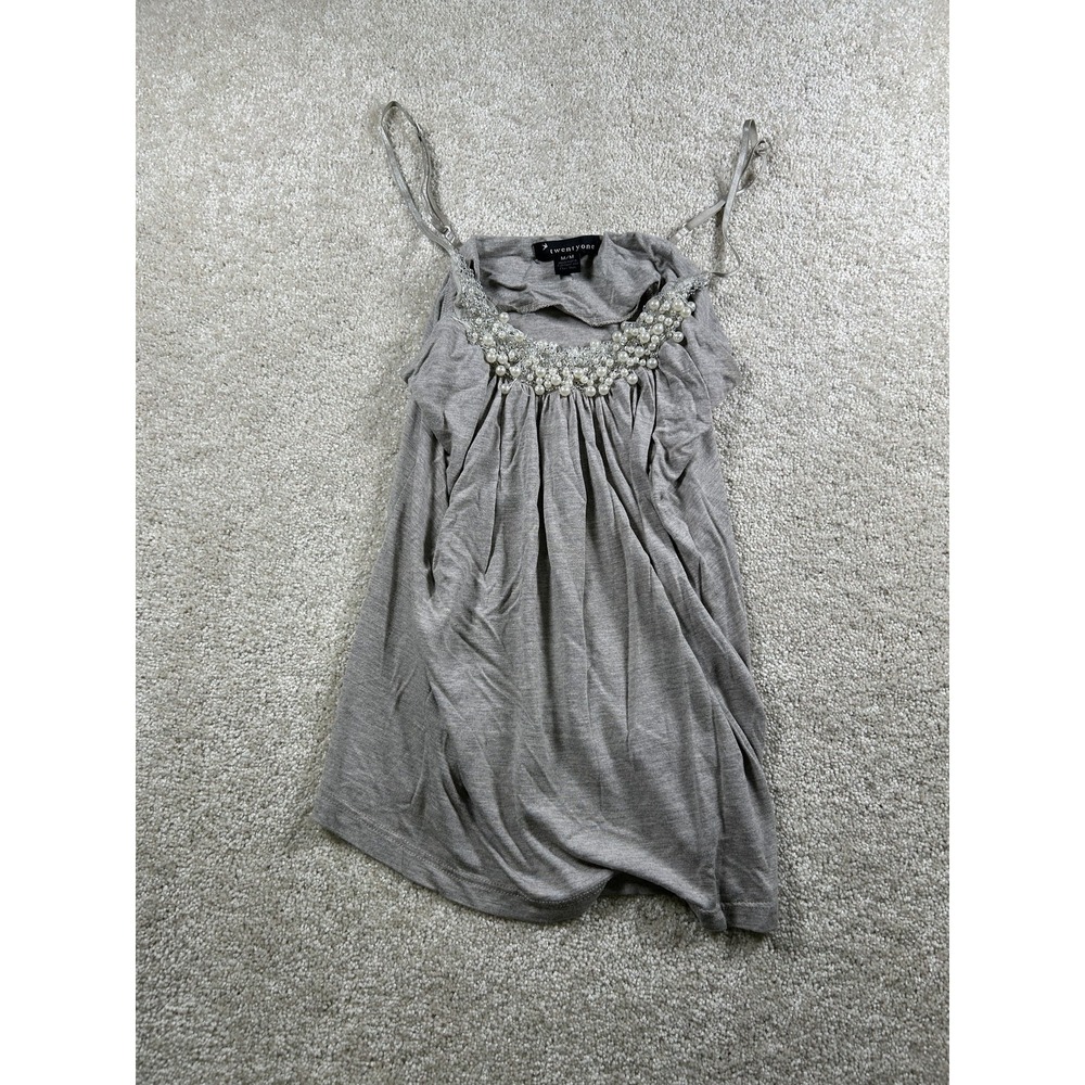 Twentytone Tank Top Womens Medium Gray Beaded Embellished Sleeveless‎ Made USA